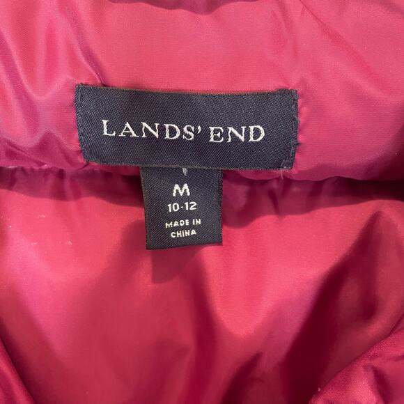 Lands' End Down Filled Puffer Vest Raspberry Purple Button Snaps M 10 / 12 - Picture 2 of 4